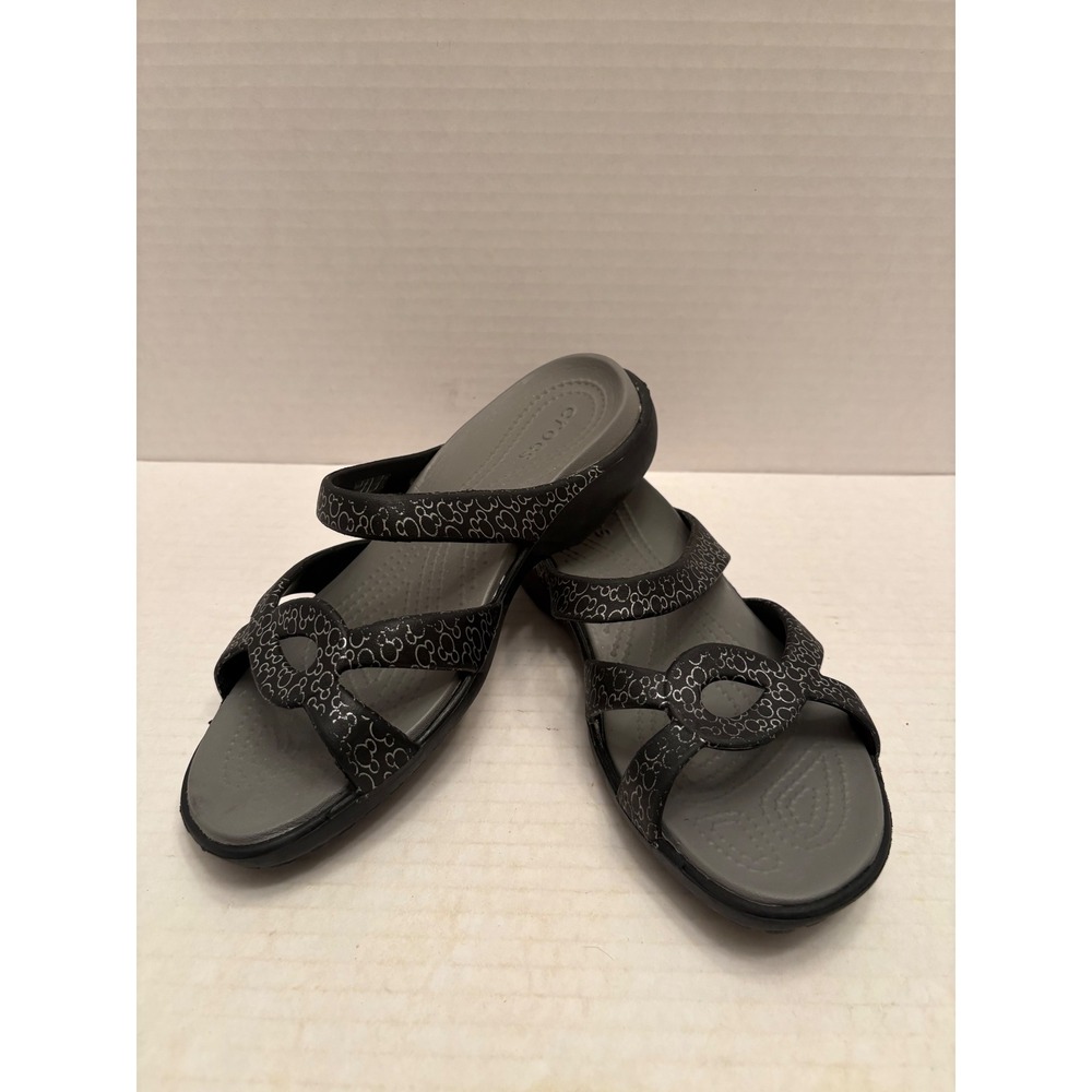 Crocs Disney Mickey Mouse Strappy Sandals Black Gray Slides Womens 7